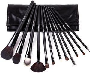 Natural Goat Hair Black 12pcs Makeup Brush with PU Bag Beauty Makeup Tool Set