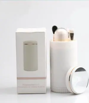 Portable Goat Hair 6 In 1 Travel Makeup Brushes Set with Mirror and Plastic Box Beauty Cosmetic Tools White