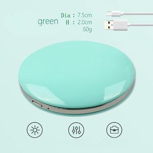 Rechargeable Portable Pocket Foldable Mini Round LED Makeup Cosmetic Mirror with Light Beauty Makeup Tool Green