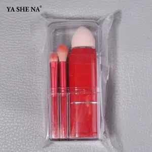 Mini Portable Scalable 8 In 1 Makeup Brush Set with PVC Gift Box Powder Blush Eye brushes Beauty Travel Makeup Tools red