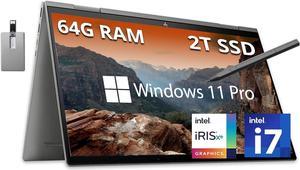 HP Envy x360 2-in-1 15.6 FHD Touchscreen Laptop, Intel Core i7-1355U, 64GB RAM, 2TB PCIe SSD, Backlit KB, 5MP IR Cam, Stylus Pen, Intel Iris Xe Graphics, Wi-Fi 6, Win 11 Pro, Gray, 32GB USB Card