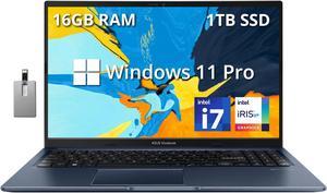 ASUS VivoBook 15.6" Touchscreen FHD Laptop, 12th Gen Intel Core i7-1255U, 16GB RAM, 1TB PCIe SSD, Intel Iris Xe Graphics, Backlit Keyboard, WiFi 6, Windows 11 Pro, Quiet Blue, 32GB Hotface USB Card