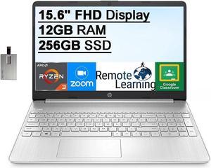 HP 15.6 FHD Display Laptop Computer, AMD Ryzen 3-3250U Processor(Beats Intel i5-1035G1), 12GB DDR4 RAM, 256GB SSD, AMD Radeon Graphics, HD Webcam, HDMI, Win 10S, Silver, 32GB Hotface USB Card