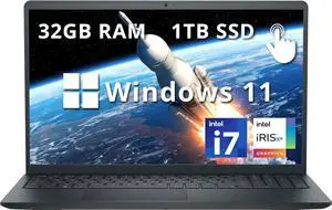 Dell Inspiron 15.6" FHD Touchscreen Business Laptop, Intel Core i7-1355U, 32GB DDR4 RAM, 1TB PCIe SSD, Intel Iris Xe Graphics, 1080p Webcam, Wi-Fi 6, Bluetooth, Black, Win 11