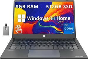 Gateway Ultra Slim Laptop, 14.1" IPS FHD Touchscreen Display, Intel Core i7-1255U, 8GB RAM, 512GB SSD, Intel Iris Xe Graphics, 2.0 MP Camera, Fingerprint Scanner, Black, Win 11, 32GB Hotface USB Card