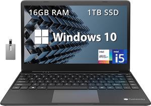 Gateway Ultra Slim Laptop, 14.1" IPS FHD Display, Intel Core i5-1135G7, 16GB RAM, 1TB SSD, Intel Iris Xe Graphics, 1.0 MP Camera, Fingerprint Scanner, Bluetooth, Black, Win 10, 32GB Hotface USB Card