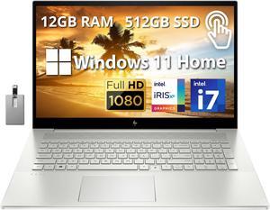 Refurbished HP Envy 173 Full HD Touchscreen Laptop Intel Core i71195G7 Processor 12GB RAM 512GB SSD Intel Iris Xe Graphics Backlit Keyboard 720p HD Webcam Windows 11 Silver 32GB Hotface USB Card