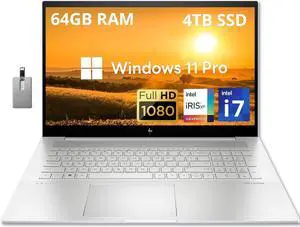 HP Envy 17.3" FHD Laptop, Intel Core i7-1260P, 64GB DDR4 RAM, 4TB PCIe SSD, Backlit Keyboard, Intel Iris Xe Graphics, 5MP IR camera, Wi-Fi 6E, Bluetooth, Win 11 Pro, Silver, 32GB USB Card (Renewed) HP Envy 17.3" FHD Laptop, Intel Core i7-1260P, 64GB DDR4 RAM, 4TB PCIe SSD, Backlit Keyboard, Intel Iris Xe Graphics, 5MP IR camera, Wi-Fi 6E, Bluetooth, Win 11 Pro, Silver, 32GB USB Card (Renewed)