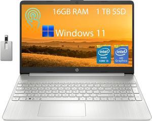 HP 15.6" HD Touchscreen Student Laptop, Intel Core i3-1215U, 16GB RAM, 1TB PCIe SSD, Intel UHD Graphics, HD Webcam, Wi-Fi 5, Bluetooth, Silver, Win 11, 32GB Hotface USB Card