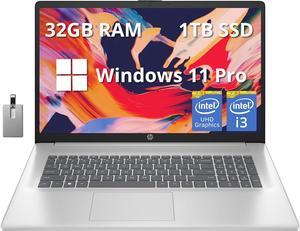 HP 173 Full HD Laptop Intel Core i31215U Processor 32GB RAM 1TB PCIe SSD Intel UHD Graphics Numeric Keypad 720p HD Webcam Windows 11 Pro Natural Silver 32GB Hotface USB Card