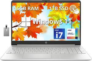 HP 15.6" FHD Touchscreen Laptop, Intel Core i7 1255U Processor, 16GB RAM, 1TB PCIe SSD, Intel Iris Xe Graphics, Number Pad, Wi-Fi 5, HD Camera, Windows 11, Silver, 32GB Hotface USB Card