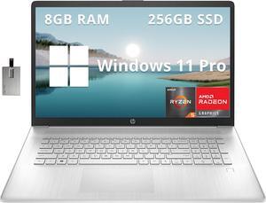 HP 17.3" FHD Laptop, AMD Ryzen 5 5500U, 8GB RAM, 256GB SSD, AMD Radeon Graphics, Fingerprint Reader, Numeric Keyboard, 720p HD Webcam, WiFi, Windows 11 Pro, Silver, 32GB Hotface USB Card