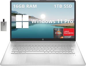 HP 17.3" FHD Laptop, AMD Ryzen 5 5500U, 16GB RAM, 1TB SSD, AMD Radeon Graphics, Fingerprint Reader, Numeric Keyboard, 720p HD Webcam, WiFi, Windows 11 Pro, Silver, 32GB Hotface USB Card