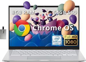 ASUS 14" FHD Chromebook Laptop, Intel M3-8100Y Processor, 8GB RAM, 64GB SSD, Intel HD Graphics, Backlit Keyboard, HD Webcam, Chrome OS, Silver, 128GB Hotface USB Card