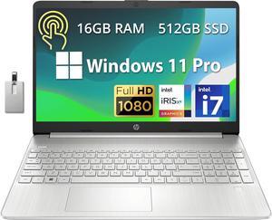 HP 15.6" FHD IPS Touchscreen Laptop, Intel i7-1165G7 Processor, 16GB DDR4 RAM, 512GB SSD, Intel Iris Xe Graphics, HD Webcam, Windows 11 Pro, Silver, 32GB Hotface USB Card