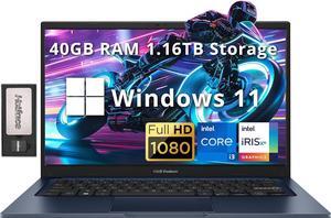 ASUS Vivobook 14" FHD Anti-glare Laptop, Intel i3-1215U, 40GB RAM, 1.16TB Storage(1TB SSD+160GB Docking Station Set), Intel Iris Xe Graphics, HD Camera, WiFi 6E, Bluetooth, Win 11, Quiet Blue