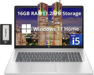 HP 17.3" FHD IPS Anti-Glare Laptop, Intel 5-120U, 16GB RAM, 1.28TB Storage (1TB SSD+288GB Docking Station Set), Intel Graphics, Full-size Backlit Keyboard, Wi-Fi 6, HD Camera, Win 11 Home, Silver
