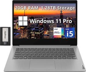 Lenovo IdeaPad 3i 14" FHD Laptop, Intel i5-1135G7, 20GB RAM, 1.28TB Storage (1TB SSD + 288GB Docking Station Set), Intel Iris Xe Graphics, HD Webcam, Wi-Fi 6, Windows 11 Pro, Platinum Grey