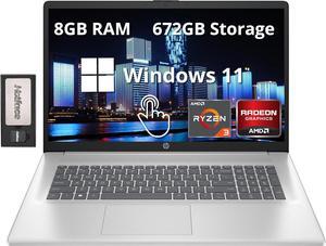 HP 17.3" HD Touchscreen Laptop, AMD Ryzen 3 7320U, 8GB LPDDR5, 672GB Storage(512GB SSD+ 160GB Docking Station Set), Integrated AMD Radeon Graphics, Numeric Keypad, Webcam, Windows 11, Silver