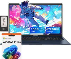 ASUS Vivobook 17.3" FHD Laptop, Intel i3-1215U, 16GB RAM, 672GB Storage(512GB SSD+160GB Docking Station Set), Intel UHD Graphics, Numeric Keypad, 720p HD Camera, Wi-Fi 6E, Windows 11 Pro, Quiet Blue