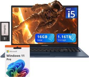 ASUS Vivobook 15.6 FHD Laptop, Intel i5-1235U, 16GB DDR4 RAM, 1.16TB Storage (1TB SSD+160GB Docking Station Set), Intel Iris Xe Graphics, Number Pad, 720p HD Camera, Win 11 Pro, Quiet Blue