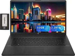 HP 17.3" FHD IPS Anti-Glare Laptop, AMD Ryzen 7 7730U, 32GB RAM, 2.28TB Storage (2TB SSD+288GB Docking Station Set), AMD Radeon Graphics, Number Pad, Wi-Fi 6, HD Camera, Win 11, Black