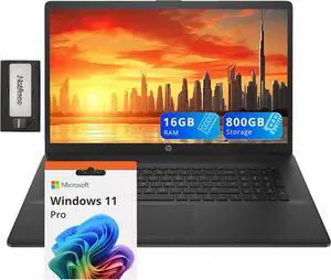 HP 17.3" FHD IPS Anti-Glare Laptop, AMD Ryzen 7 7730U, 16GB RAM, 800GB Storage (512GB SSD+288GB Docking Station Set), AMD Radeon Graphics, Num Pad, Wi-Fi 6, Fast Charge, Win 11 Pro, Black