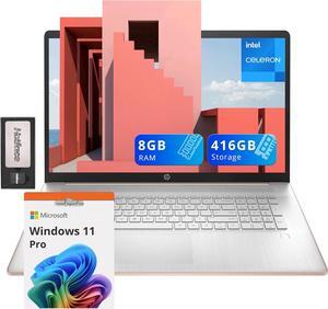 HP 17.3" HD+ BrightView Laptop, Intel Celeron N4120, 8GB RAM, 416GB Storage (256GB SSD + 160GB Docking Station Set), Intel UHD Graphics, Numeric Keypad, HD Webcam, Wi-Fi, Windows 11 Pro, Rose Gold