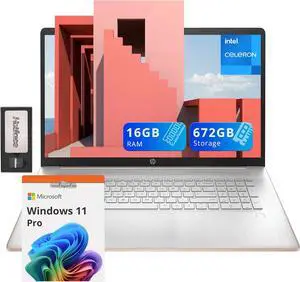HP 17.3" HD+ BrightView Laptop, Intel Celeron N4120, 16GB RAM, 672GB Storage (512GB SSD + 160GB Docking Station Set), Intel UHD Graphics, Numeric Keypad, HD Webcam, Wi-Fi, Windows 11 Pro, Rose Gold