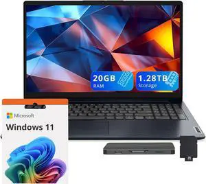 Lenovo IdeaPad 1 15.6" HD Laptop, Intel Celeron N4500, 20GB RAM, 1TB SSD+128GB eMMC, Intel UHD Graphics, WiFi 6, Num Pad, SD Card Reader, HDMI, Win 11, Abyss Blue, 160GB Docking Station Set