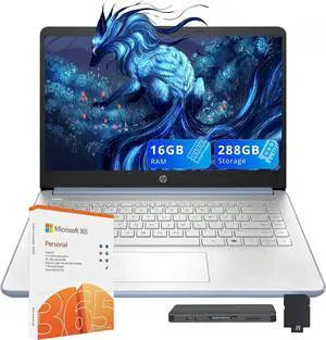 HP Stream 14" HD Laptop, Intel Processor N150, 16GB RAM, 288GB Storage(128GB SSD+160GB Docking Station Set), Intel Graphics, 1 Year Office 365, Copilot, Fast Charge, Wi-Fi 6, Win 11 S, Blue