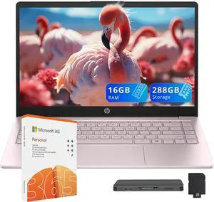 HP Stream 14" HD Laptop, Intel Processor N150, 16GB RAM, 288GB Storage(128GB SSD+160GB Docking Station Set), Intel Graphics, 1 Year Office 365, Copilot, Fast Charge, Wi-Fi, Win 11 S, Pink