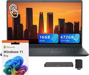 Dell Inspiron 15.6" FHD Touchscreen Laptop, Intel i5-1334U, 16GB RAM, 672GB Storage(512GB SSD+160GB Docking Station Set), Intel UHD Graphics, Full Size Keyboard, Webcam, Copilot, Win 11 Pro, Black