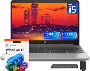 HP 250 G9 15.6" FHD Anti-Glare Laptop, Intel Core i5-1335U Processor, 16GB RAM, 1.16TB Storage(1TB SSD + 160GB Docking Station Set), Intel Iris Xe Graphics, Wi-Fi 6, 720p Webcam, Win 11 Pro, Silver