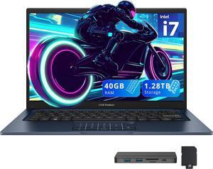 ASUS Vivobook 14" FHD Business Laptop, Intel i7-1355U, 40GB RAM,1.28TB Storage(1TB SSD+288GB Docking Station Set),Intel UHD Graphics, Number Pad, Webcam, Win 11, Quiet Blue