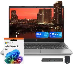 HP 250 G9 15.6" FHD Business Laptop, Intel Celeron N4500,8GB RAM, 416GB Storage(256GB SSD + 160GB Docking Station Set), UHD Graphics, Numeric Keypad, HD Webcam, Wi-Fi 6, Win 11 Pro, Silver