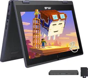 ASUS 11.6" HD Touchscreen 2-in-1 Laptop for Students, Intel Celeron N100, UHD Graphics, 4GB RAM, 288GB Storage(128GB SSD160GB Docking Station Set), Webcam, Wi-Fi 6, Win11 Pro, Mineral Gray