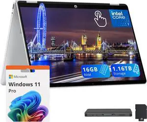 HP OmniBook 5 Flip 2-in-1 14" 2K Touchscreen Laptop, Intel 7 150U, 16GB LPDDR5, 1.16TB Storage(1TB SSD+160GB Docking Station Set), Intel Graphics, Backlit Keyboard, Wi-Fi 6E, Windows 11 Pro, Silver