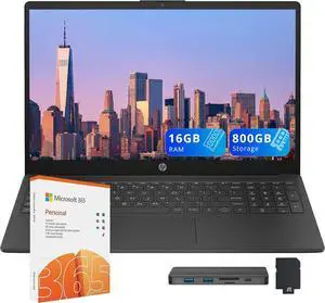 HP 15.6" FHD IPS Laptop, Intel 7 150U,800GB Storage (512GB SSD+288GB Docking Station Set), 16GB RAM,Intel Graphics, Numeric Keypad, 1 Year Office 365, Windows 11 Pro, Black