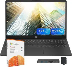 HP 15.6" FHD IPS Laptop, Intel 7 150U, 1.28TB Storage(1TB SSD+288GB Docking Station Set), 16GB RAM,Intel Graphics, Numeric Keypad, 1 Year Office 365, Windows 11, Black