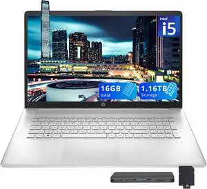 HP 17.3" FHD IPS Business Laptop, Intel i5-1334U, 16GB RAM, 1.16TB Storage (1TB SSD+160GB Docking Station Set), Intel Graphics, Full-Size Keyboard, Fingerprint Reader, Wi-Fi 6, Windows 11 Pro, Silver
