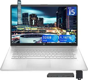 HP 17.3" FHD IPS Business Laptop, Intel i5-1334U, 32GB RAM, 1.16TB Storage (1TB SSD+160GB Docking Station Set), Intel Graphics, Full-Size Keyboard, Fingerprint Reader, Wi-Fi 6, Windows 11, Silver