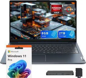 Lenovo IdeaPad 5 15.6" FHD Laptop, AMD Ryzen 7 5825U, 8GB RAM, 2TB Storage(1TB SSD+1TB Docking Station Set), AMD Radeon Graphics, Backlit Keyboard, Wi-Fi, Webcam, Win 11 Pro, Abyss Blue
