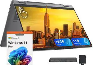 Lenovo Yoga 7i 2-in-1 16" 2K Touchscreen Laptop, Intel Ultra 5 226V, 16GB LPDDR5X, 1TB(512GB SSD+512GB Docking Station), Intel Arc Graphics, Backlit Keyboard, Fingerprint, Wi-Fi 7, Win 11 Pro, Gray