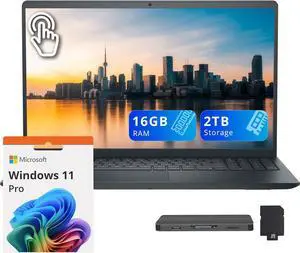 Dell Inspiron 15.6" FHD Touchscreen Laptop, Intel Core i7-1355U, 16GB RAM, 2TB Storage (1TB SSD+1TB Docking Station Set), Iris Xe Graphics, Numeric Keypad, 720p Webcam, Wi-Fi 6, Windows 11 Pro, Black