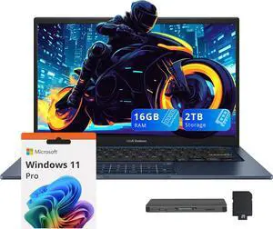 ASUS Vivobook 14 14" FHD Laptop, Intel Core i3 1315U, 16GB RAM, 2TB Storage(1TB SSD+1TB Docking Station Set), Intel UHD Graphics, 720p Camera, Windows 11 Pro, Quiet Blue