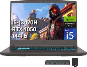 MSI Thin 15 15.6" FHD 144Hz Gaming Laptop, Intel i5-13420H, NVIDIA GeForce RTX 4050, 16GB DDR4 RAM, 512GB PCIe SSD, Backlit Keyboard, Wi-Fi 6E, HD Camera, Win 11, Gray, 256GB Docking Station Set