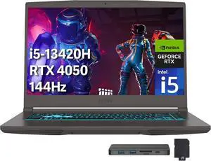 MSI Thin 15 15.6" FHD 144Hz Gaming Laptop, Intel i5-13420H, NVIDIA GeForce RTX 4050, 16GB DDR4 RAM, 1TB PCIe SSD, Backlit Keyboard, Wi-Fi 6E, Webcam, Win 11 Pro, Gray, 256GB Docking Station Set