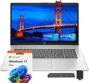 HP 17.3" HD+ Business Laptop, Intel i3-N305, 16GB RAM, 672GB Storage (512GB SSD+160GB Docking Station Set), Intel UHD Graphics, Numeric Keypad, 720p Webcam, Copilot, Wi-Fi 6, Windows 11 Pro, Silver HP 17.3" HD+ Business Laptop, Intel i3-N305, 16GB RAM, 672GB Storage (512GB SSD+160GB Docking Station Set), Intel UHD Graphics, Numeric Keypad, 720p Webcam, Copilot, Wi-Fi 6, Windows 11 Pro, Silver