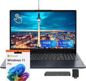Lenovo IdeaPad 1i 15.6" FHD Touchscreen Laptop, Intel i5-1334U, 16GB RAM, 1.16TB Storage (1TB SSD+160GB Docking Station Set), Intel Iris Xe Graphics, Num Pad, Copilot, WiFi 6, Win 11 Pro, Abyss Blue